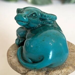 Vintage Chinese Carved Composite Turquoise Water Buffalo Ox Netsuke Figurine 2"